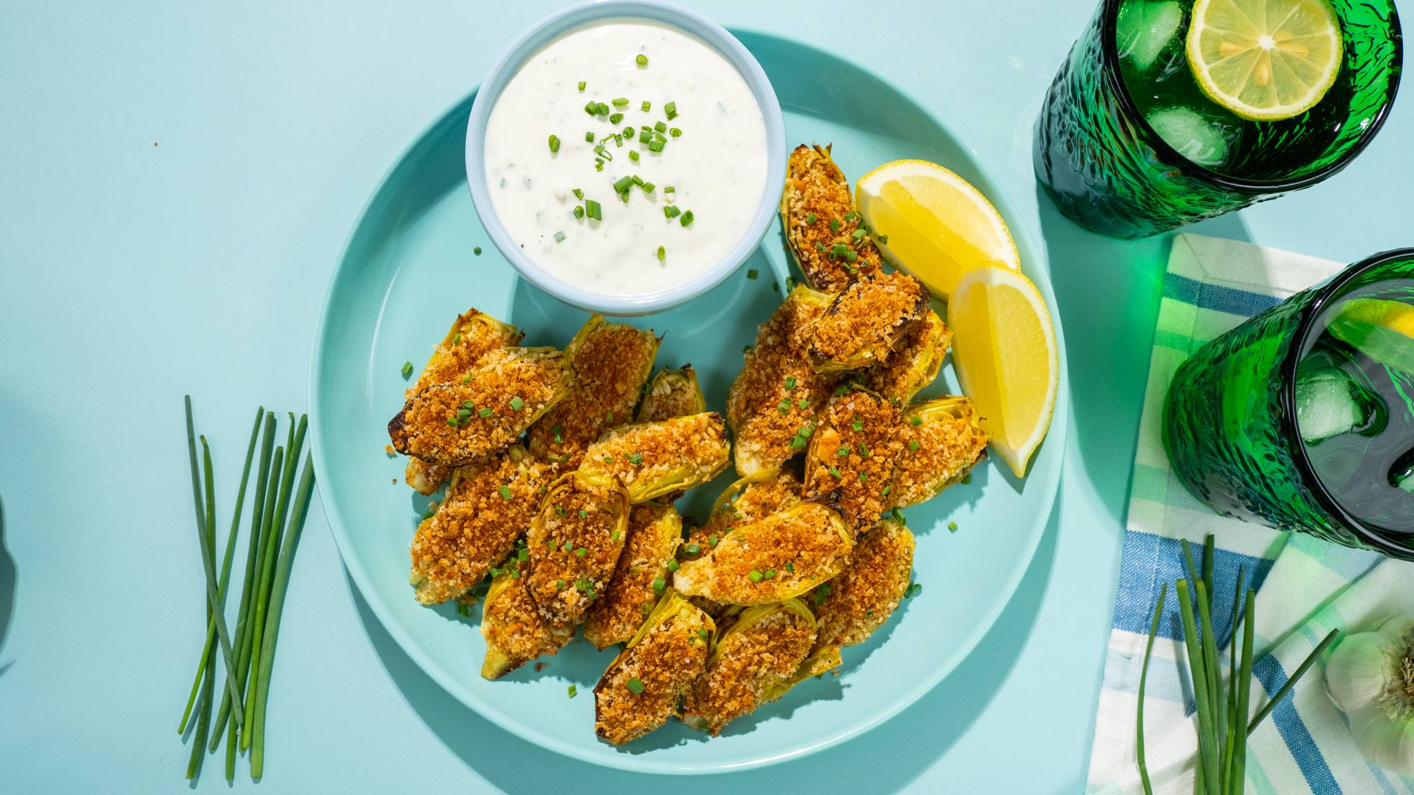 recipe image Roasted Artichoke Hearts & Yogurt Sauce