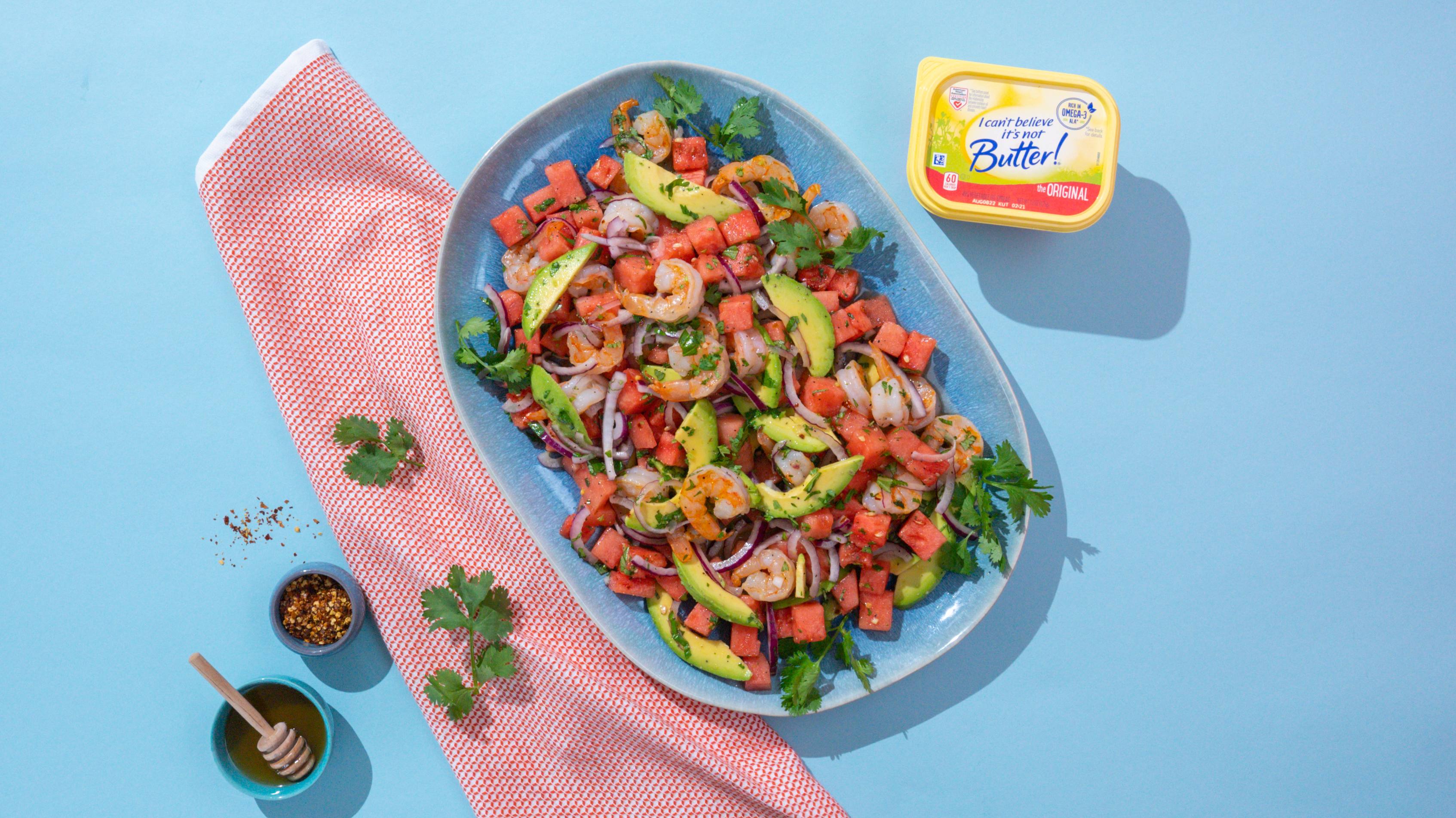 recipe image Shrimp, Avocado, and Watermelon Salad
